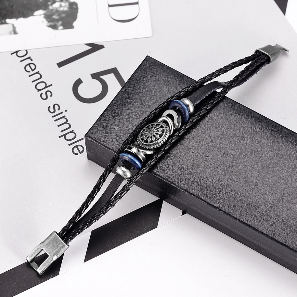 Vintage Compass Charm Multilayer Leather Bracelet - Picture 6 of 8